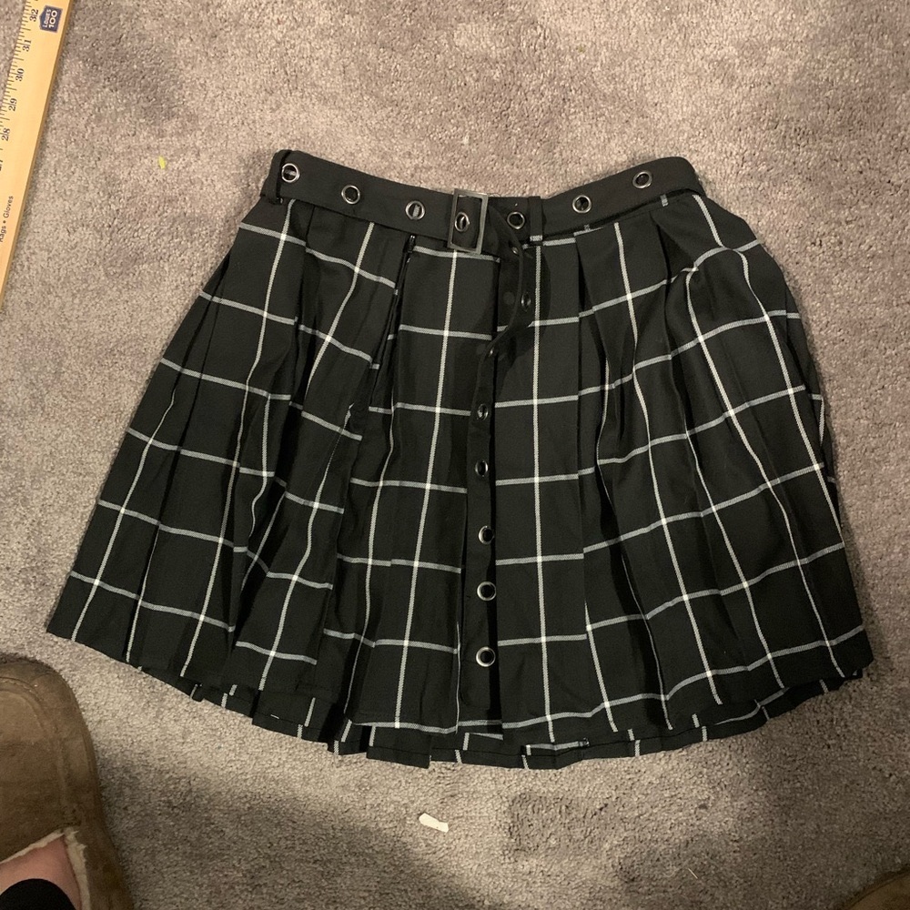 Y2K Hot Topic Plaid Pleated Mini Skirt Grommet Belt academia grunge collegiate - Picture 7 of 11